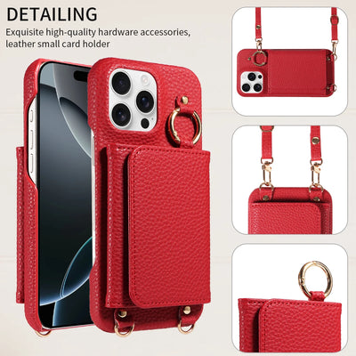 PureGuardCases PU Leather Crossbody Wallet iPhone Case – MagSafe Magnetic Card Holder Cover