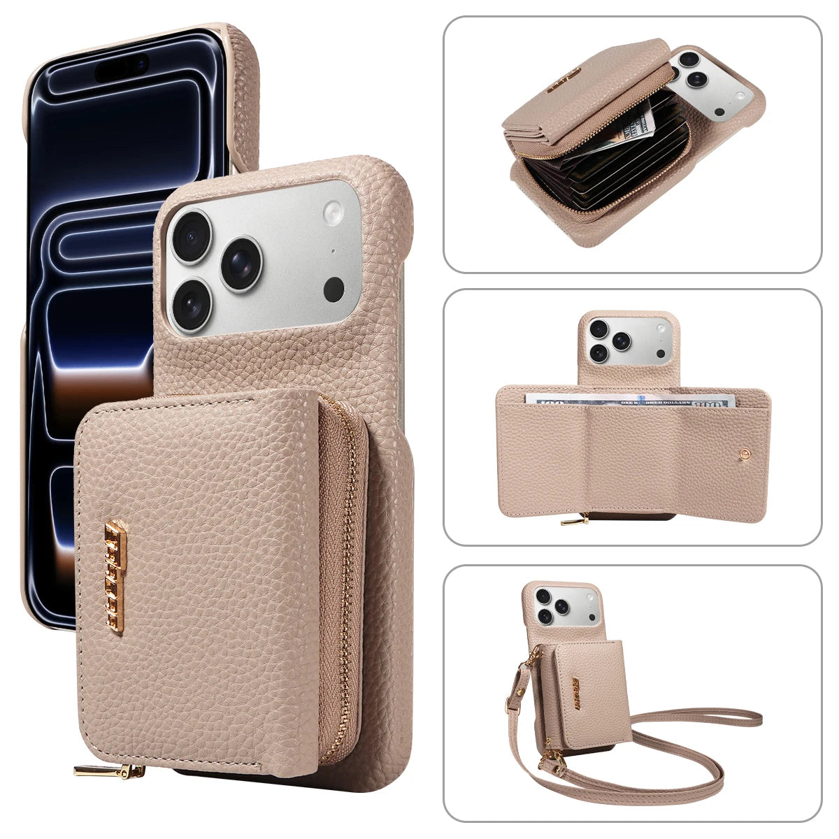 PureGuardCases Crossbody PU Leather Wallet iPhone Case – Card Holder Stand Protective Cover