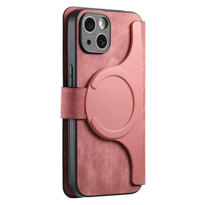 Pink 2-in-1 detachable MagSafe magnetic flip card holder wallet case for iPhone 18 to 11 series