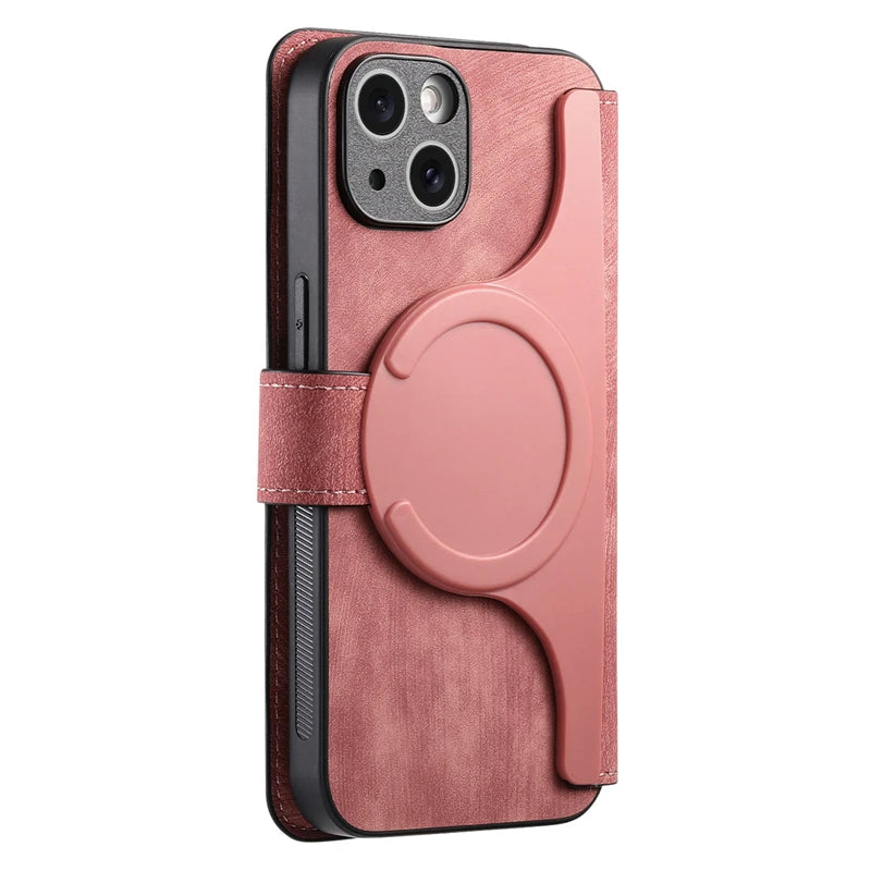 Pink 2-in-1 detachable MagSafe magnetic flip card holder wallet case for iPhone 18 to 11 series