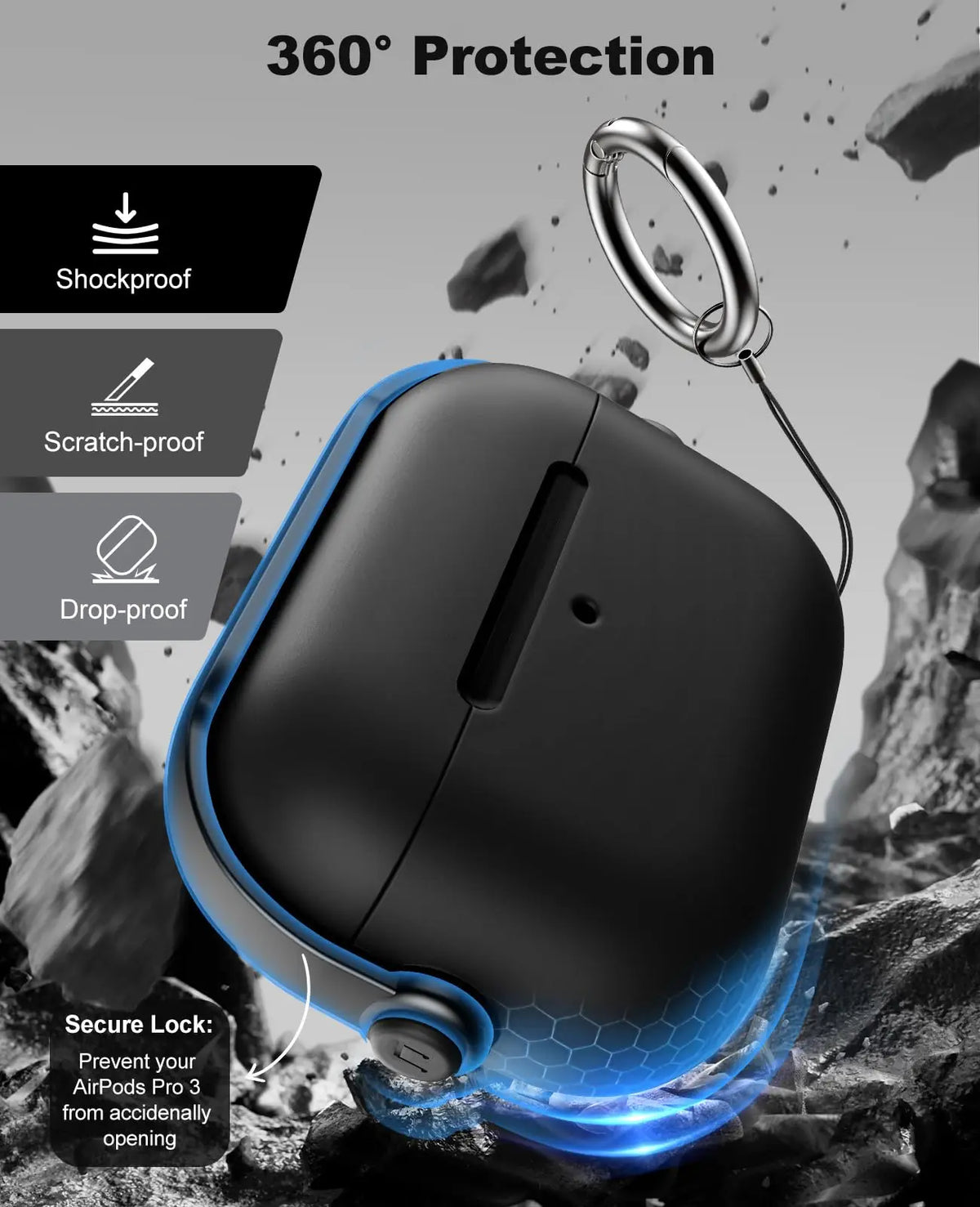 Secure Lock Case AirPods 4 & Pro, front & side view