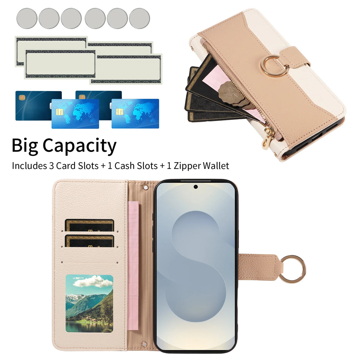 Patchwork Zipper Case Galaxy S9-S26, card slots