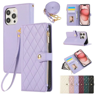 PureGuardCases Crossbody Wrist Strap Leather iPhone Case – Wallet Card Holder Cover