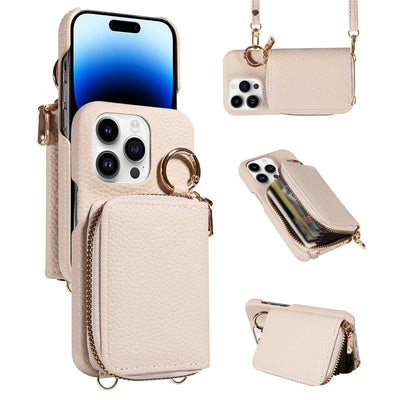 PureGuardCases Faux Leather Crossbody Wallet iPhone Case – Card Holder Protective Cover