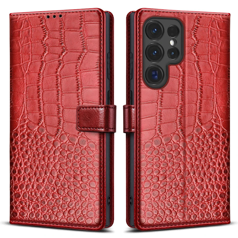 Crocodile Wallet Case Galaxy S22-S26, card slots