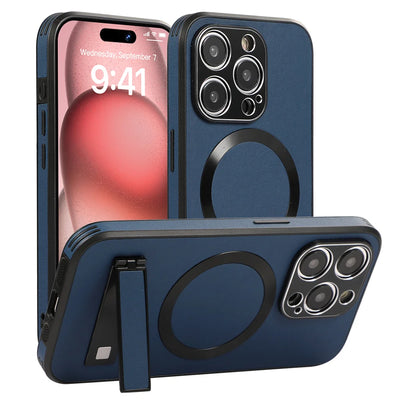 PureGuardCases Luxury Leather Stand iPhone Case – MagSafe Shockproof Cover