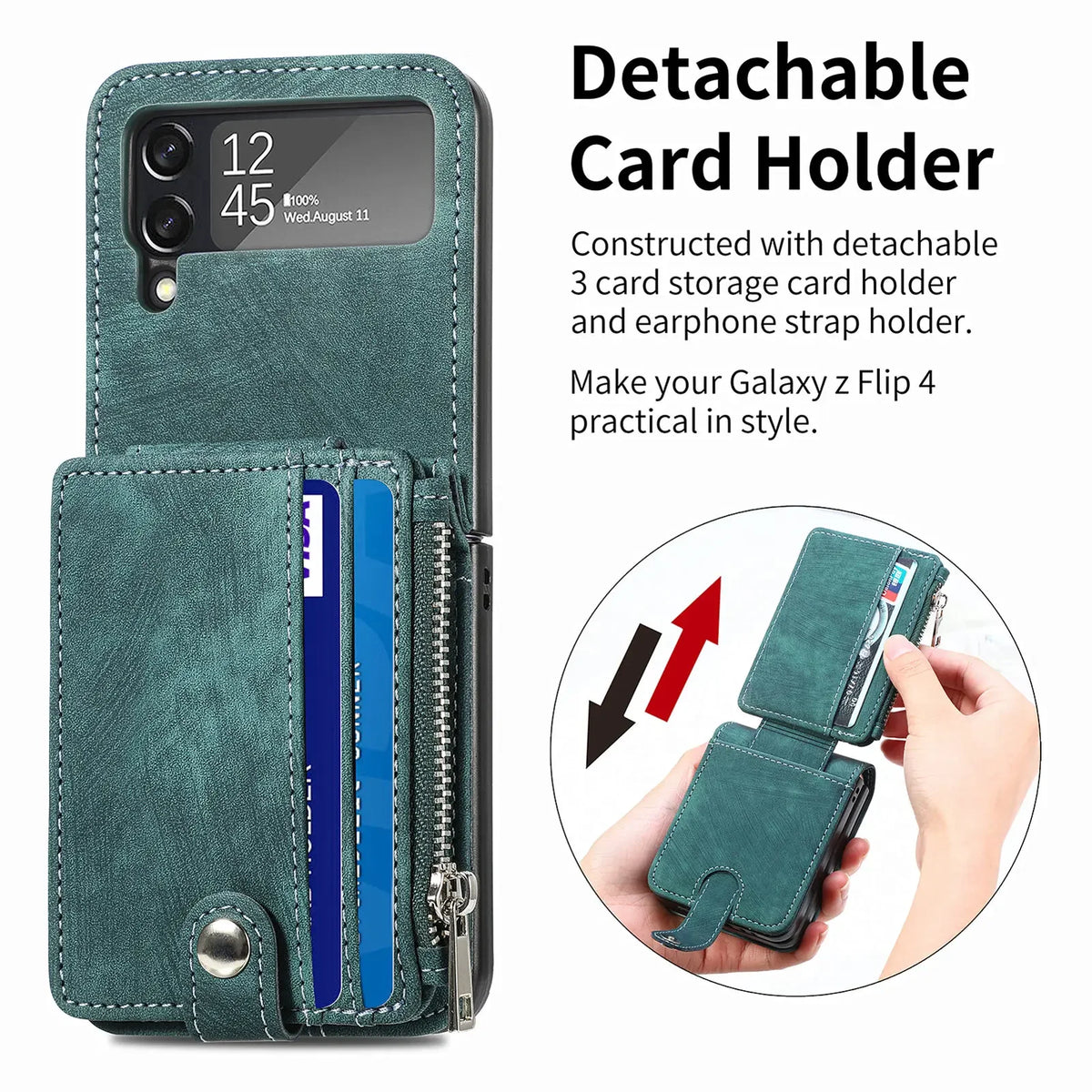 Detachable Zipper Wallet Case for Samsung Galaxy Z Flip 3-8 - image 3