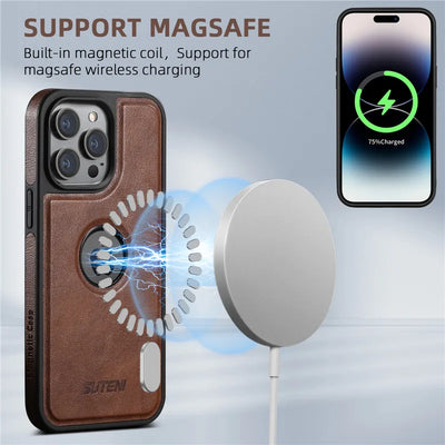 PureGuardCases Luxury Leather MagSafe iPhone Case – Magnetic Shockproof Cover