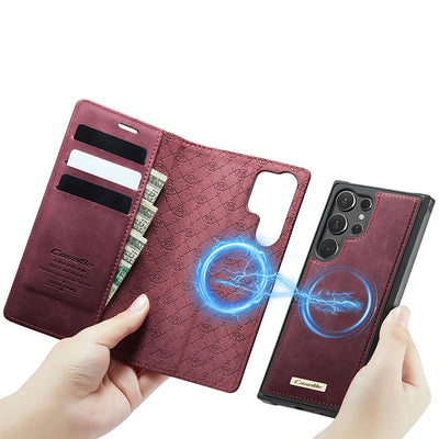 PureGuardCases Detachable Magnetic Wallet Leather Flip Case for Samsung Galaxy S20-S26 - MagSafe Book Cover