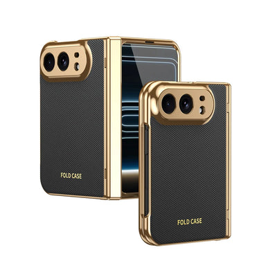 Gold Plated Leather Hinge Case for iPhone Duo, Glass Film - Product View 8