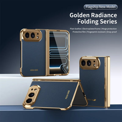 Gold Plated Leather Hinge Case for iPhone Duo, Glass Film - Product View 5
