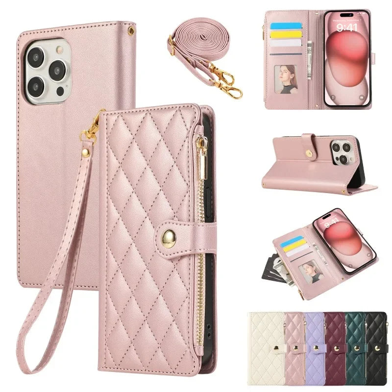 PureGuardCases Crossbody Wrist Strap Leather iPhone Case – Wallet Card Holder Cover