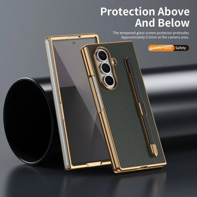 PureGuardCases Carbon Fiber Armor Case with S Pen Holder for Samsung Galaxy Z Fold