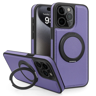 PureGuardCases 360° Rotating Ring Leather iPhone Case – MagSafe Magnetic Stand Cover