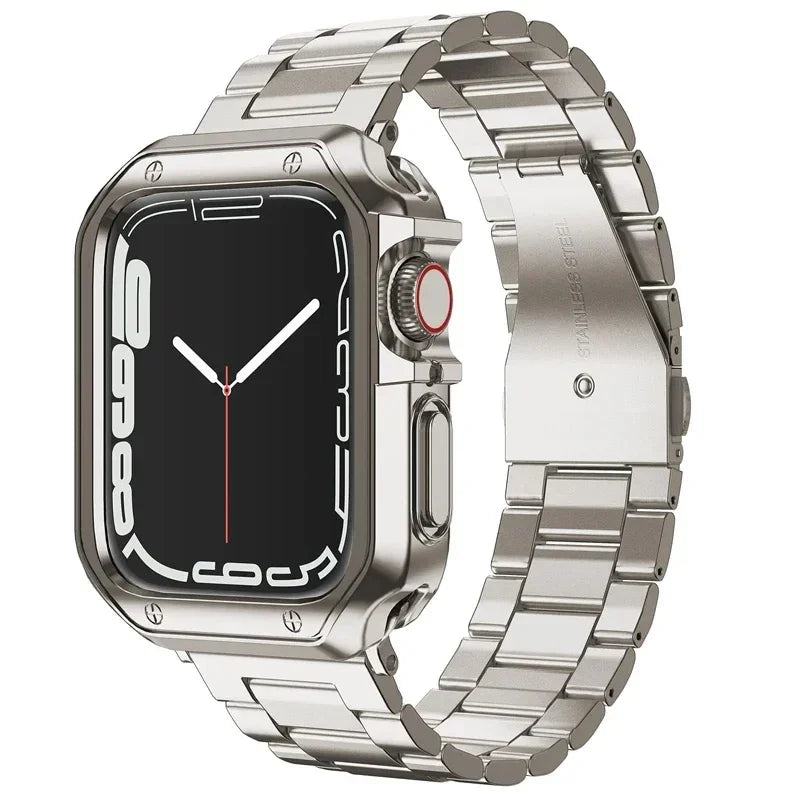 PureGuardCases Stainless Steel Band with TPU Case for Apple Watch
