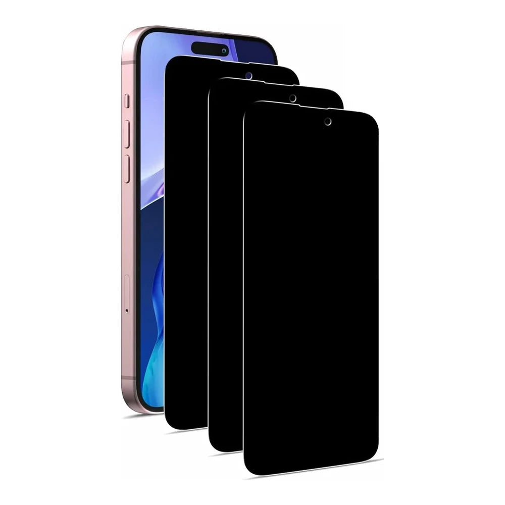 iPhone with three dark privacy anti-spy tempered glass screen protectors