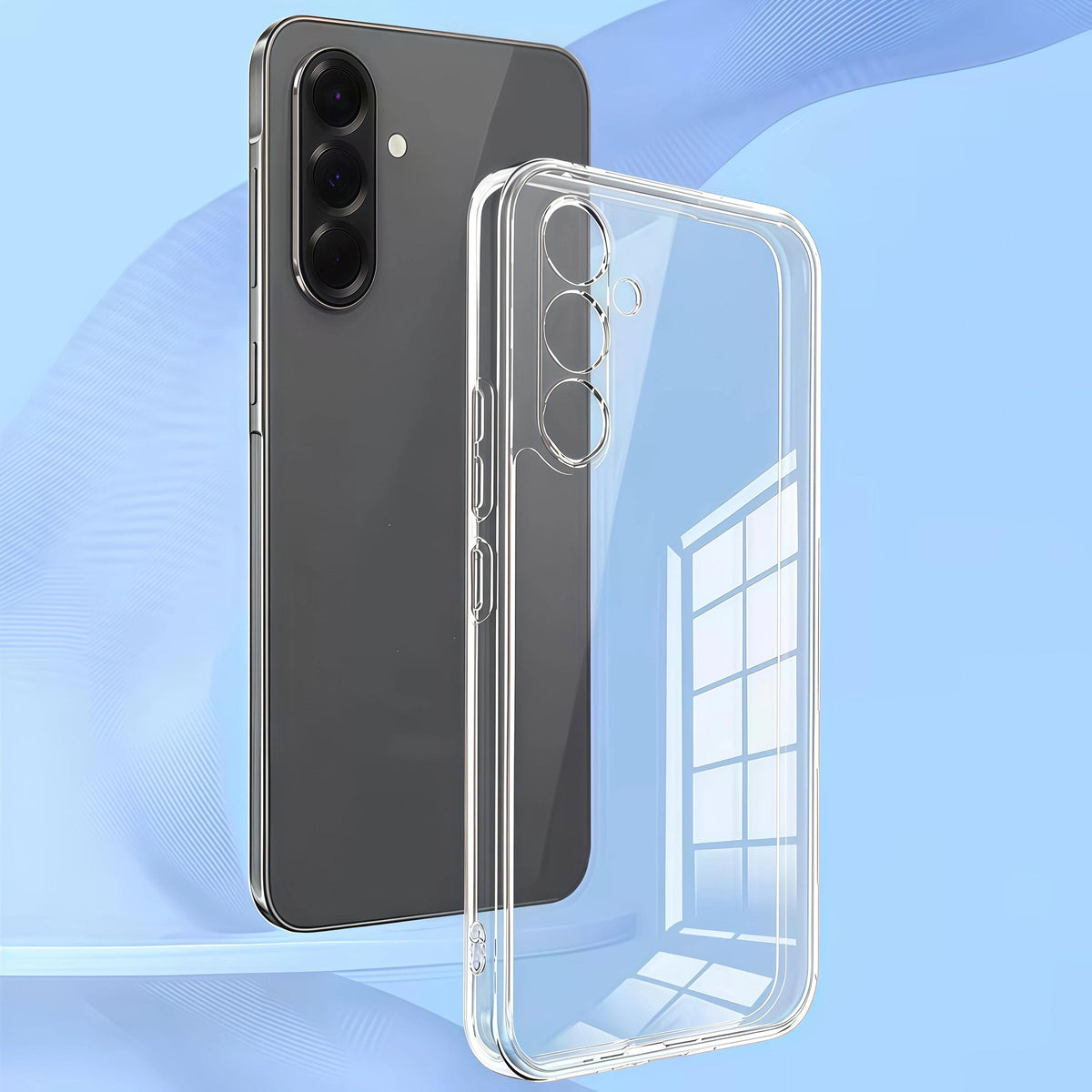 Ultra-thin crystal clear soft TPU case for Samsung Galaxy A42 5G, A32, A52 and A72, front and back views