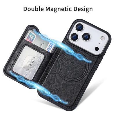 PureGuardCases Magnetic Flip Leather Wallet iPhone Case – MagSafe Protective Cover