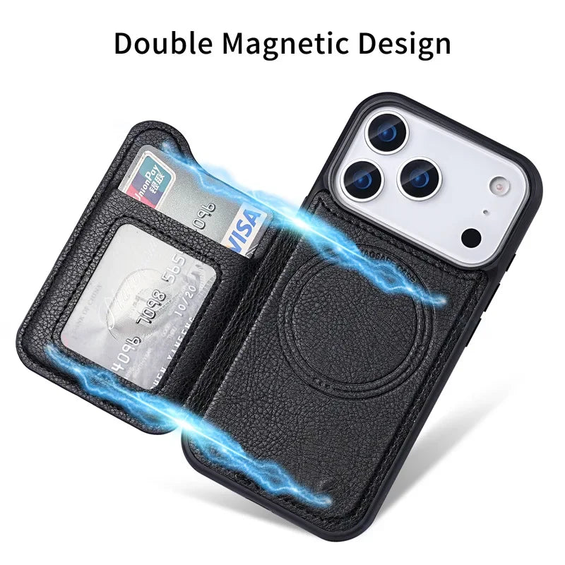 PureGuardCases Magnetic Flip Leather Wallet iPhone Case – MagSafe Protective Cover