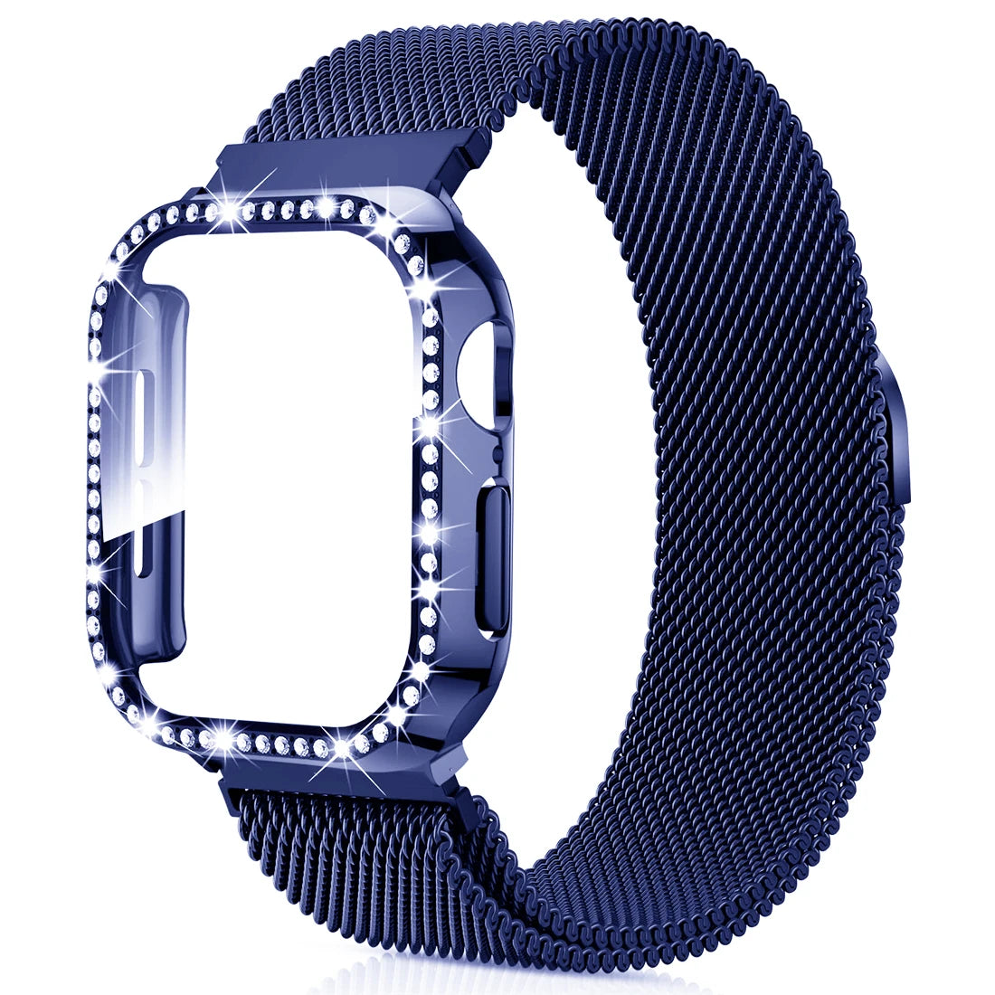 PureGuardCases Milanese Magnetic Band with Diamond Case for Apple Watch