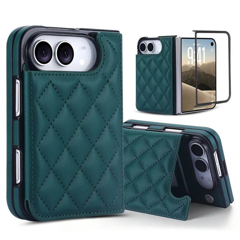 Quilted Leather Card Wallet Case for iPhone Duo, Kickstand - Product View 9