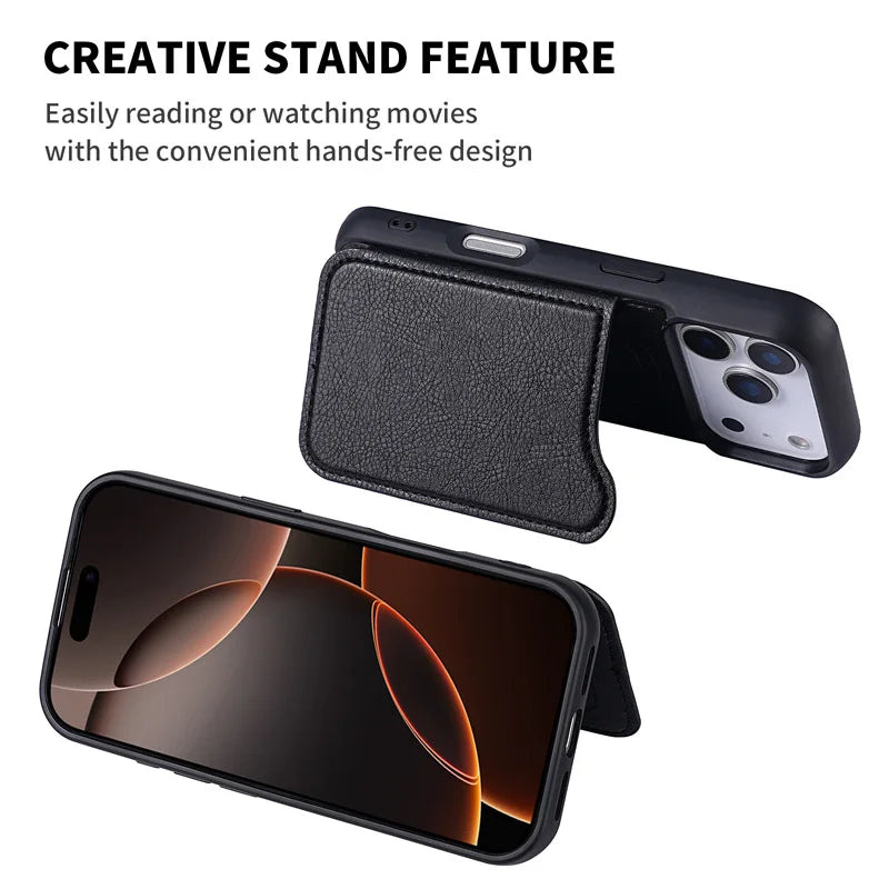 PureGuardCases Magnetic Flip Leather Wallet iPhone Case – MagSafe Protective Cover
