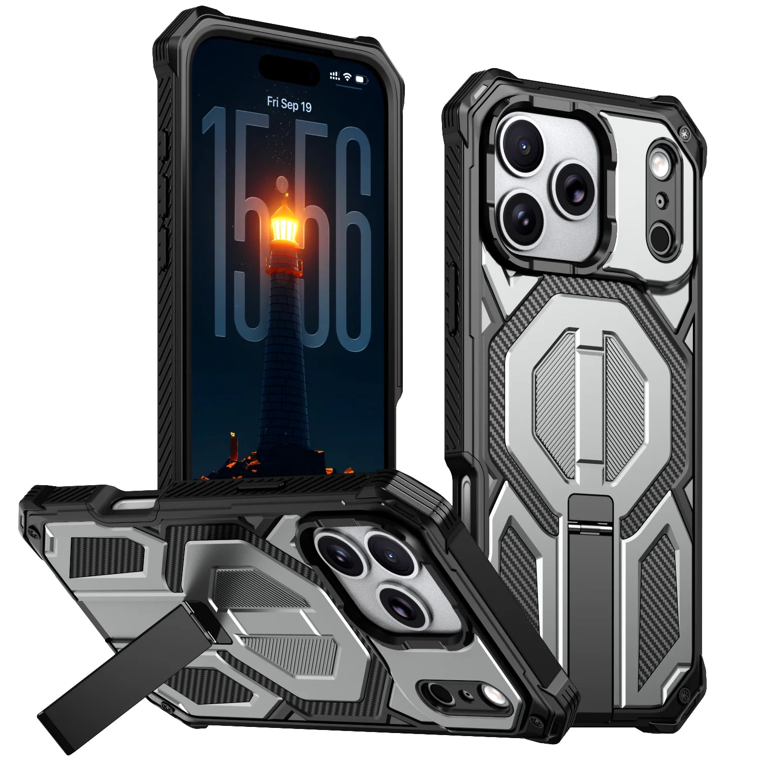 PureGuardCases Metal Stand Armor iPhone Case – MagSafe Shockproof Cover