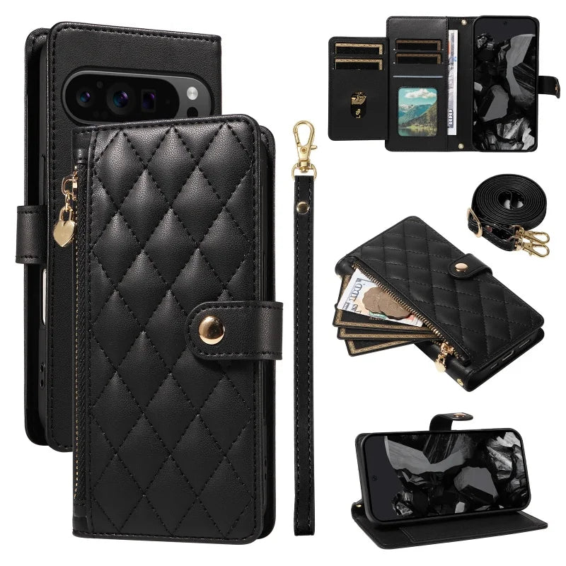 PureGuardCases Crossbody Leather Wallet Case for Google Pixel