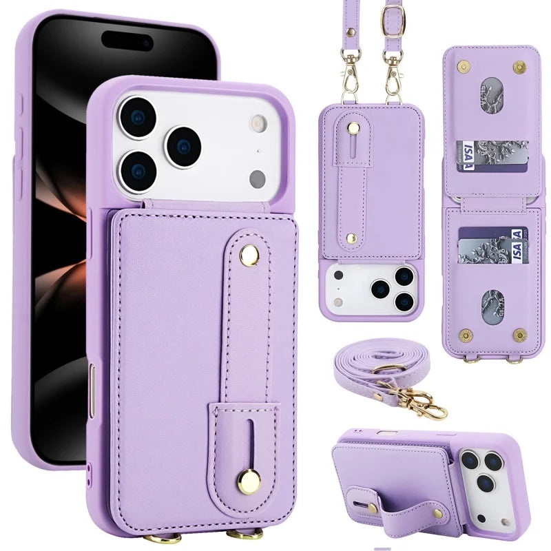 PureGuardCases Crossbody Leather Wallet iPhone Case – Card Holder Flip Stand Cover