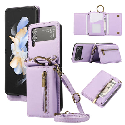PureGuardCases Crossbody Soft Leather Wallet Case for Samsung Galaxy Z Flip