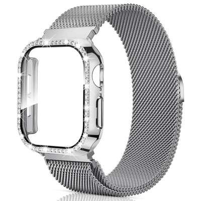 PureGuardCases Milanese Magnetic Band with Diamond Case for Apple Watch