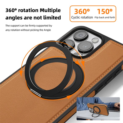 PureGuardCases 360° Rotating Ring Leather iPhone Case – MagSafe Magnetic Stand Cover