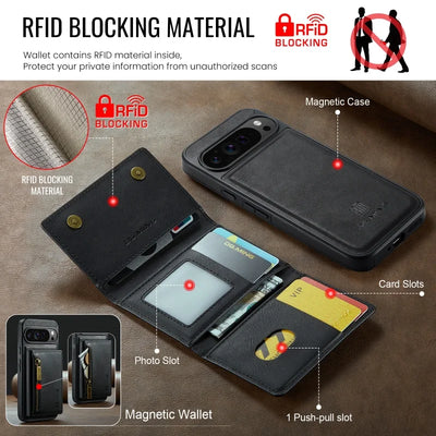PureGuardCases 2-in-1 Magnetic Leather Wallet Case for Google Pixel
