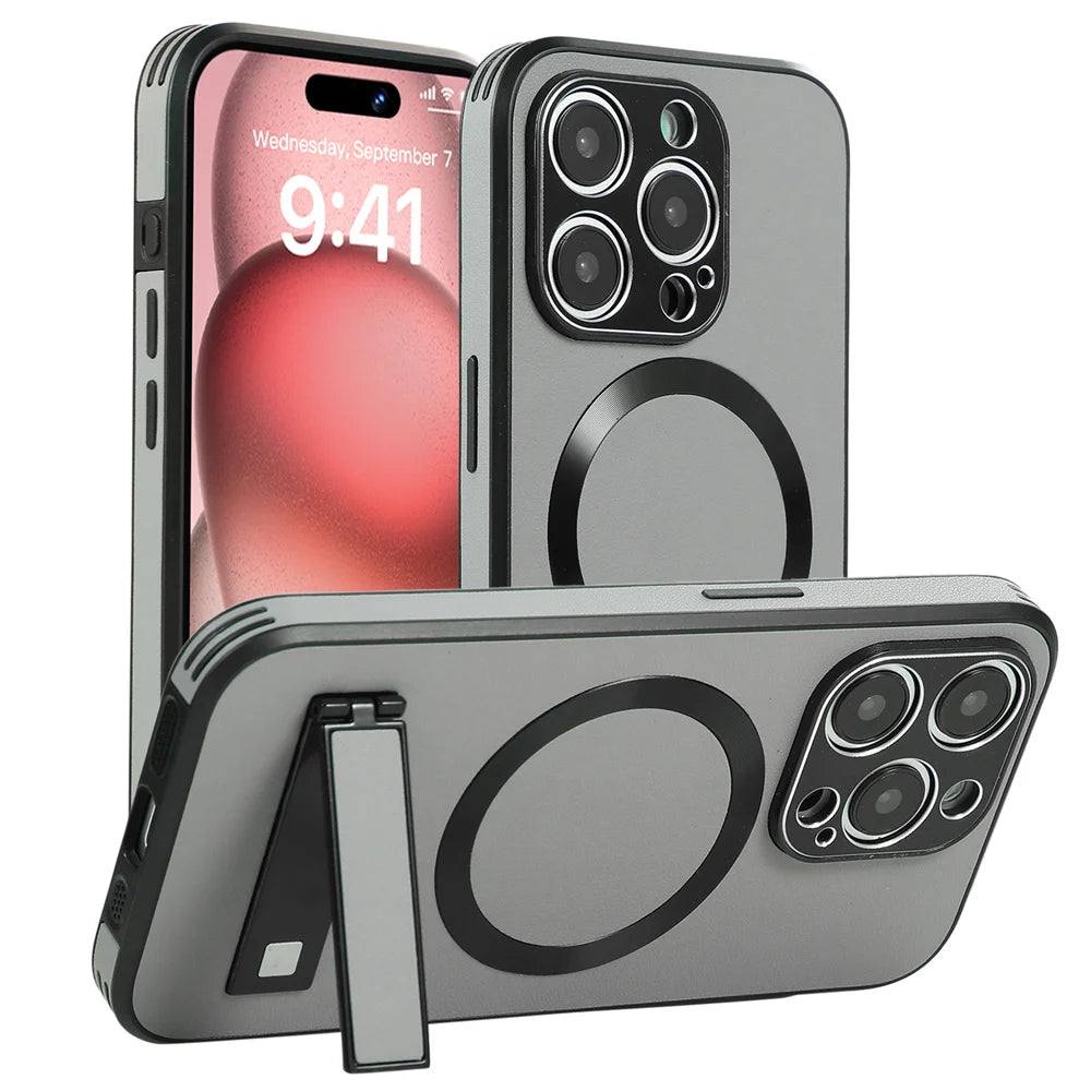 PureGuardCases Luxury Leather Stand iPhone Case – MagSafe Shockproof Cover