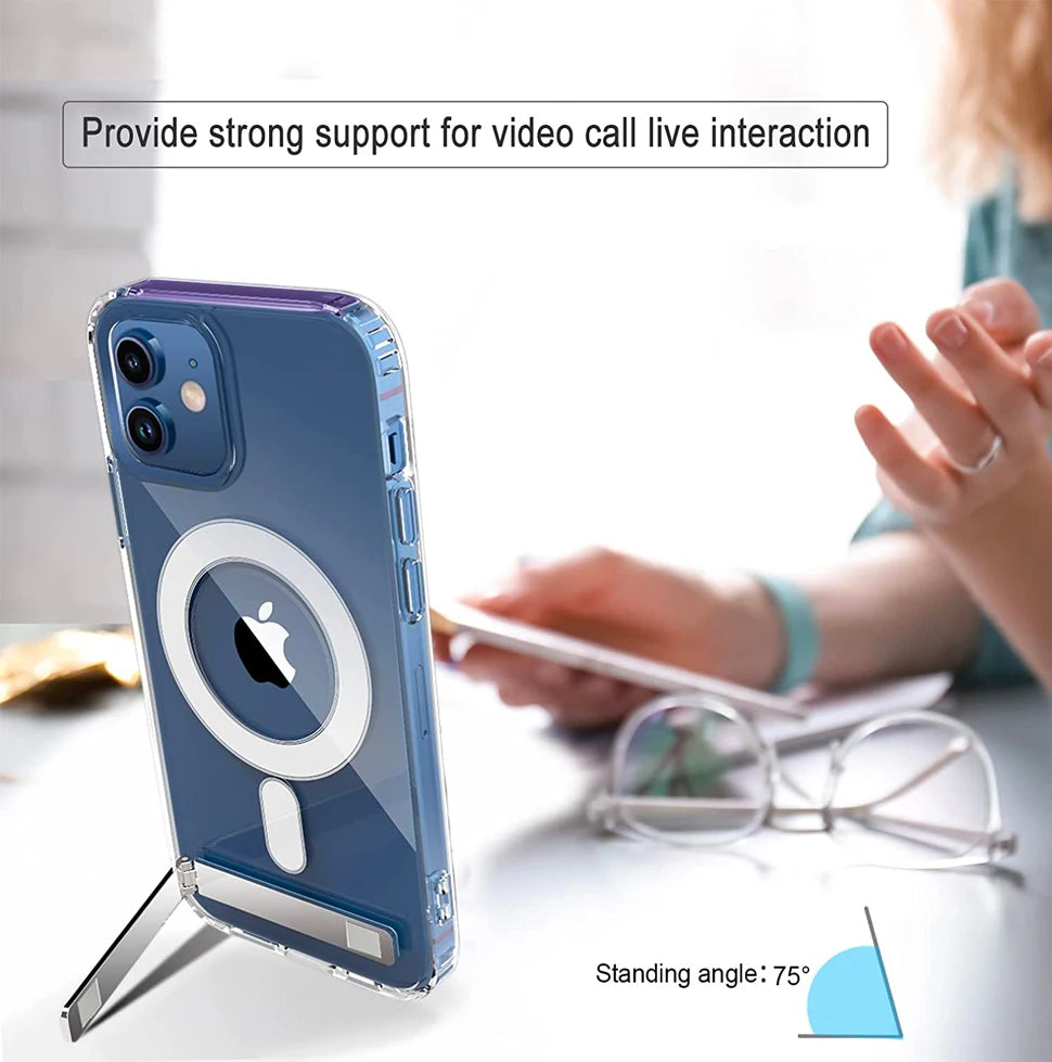 PureGuardCases Clear Magnetic Kickstand iPhone Case – MagSafe Shockproof Cover