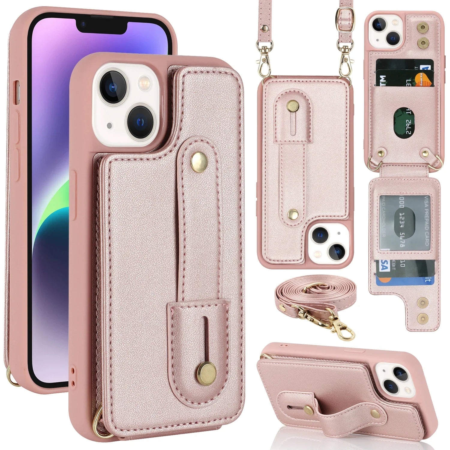 PureGuardCases Crossbody Wallet Leather iPhone Case – Wrist Strap Card Holder Cover