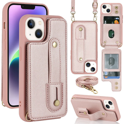 PureGuardCases Crossbody Wallet Leather iPhone Case – Wrist Strap Card Holder Cover