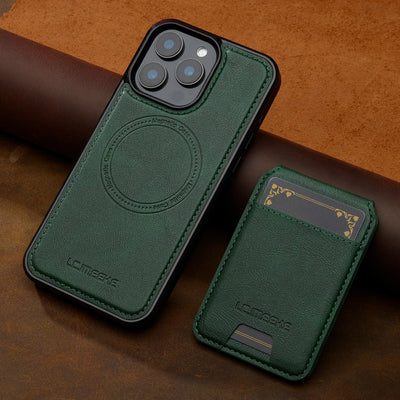 Green 2-in-1 detachable MagSafe leather flip wallet case for iPhone 18, 17, 17e, Air, 16e, 16-11 and SE series