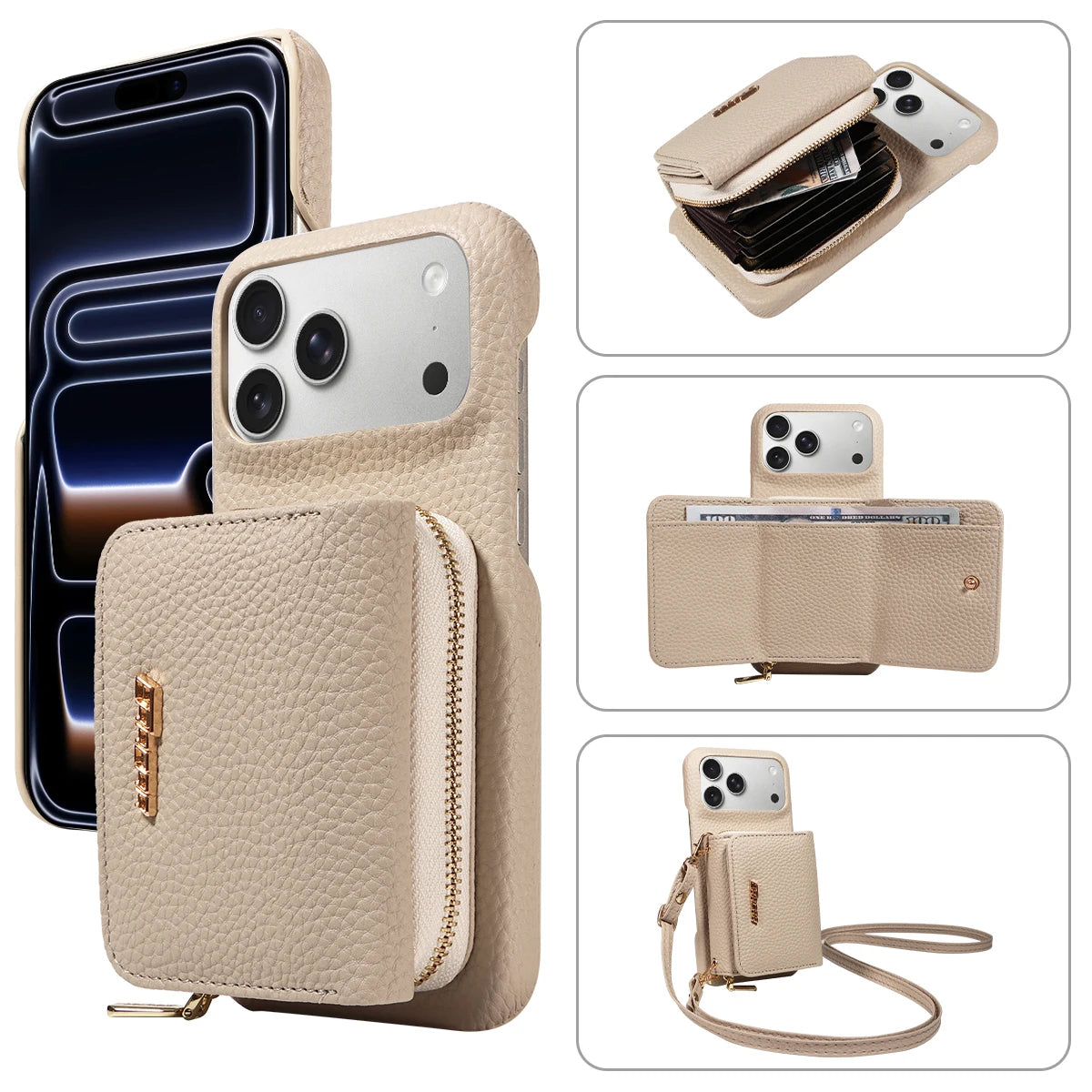 PureGuardCases Crossbody PU Leather Wallet iPhone Case – Card Holder Stand Protective Cover