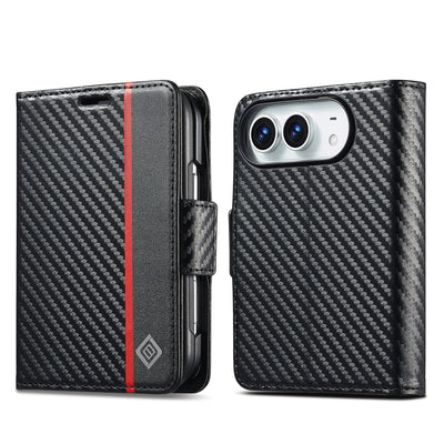 Carbon Fiber Wallet Case iPhone Duo, Black Red V-Stripe