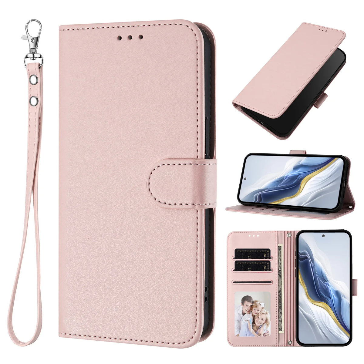 Lanyard Flip Wallet Case iPhone 11-18, Pink