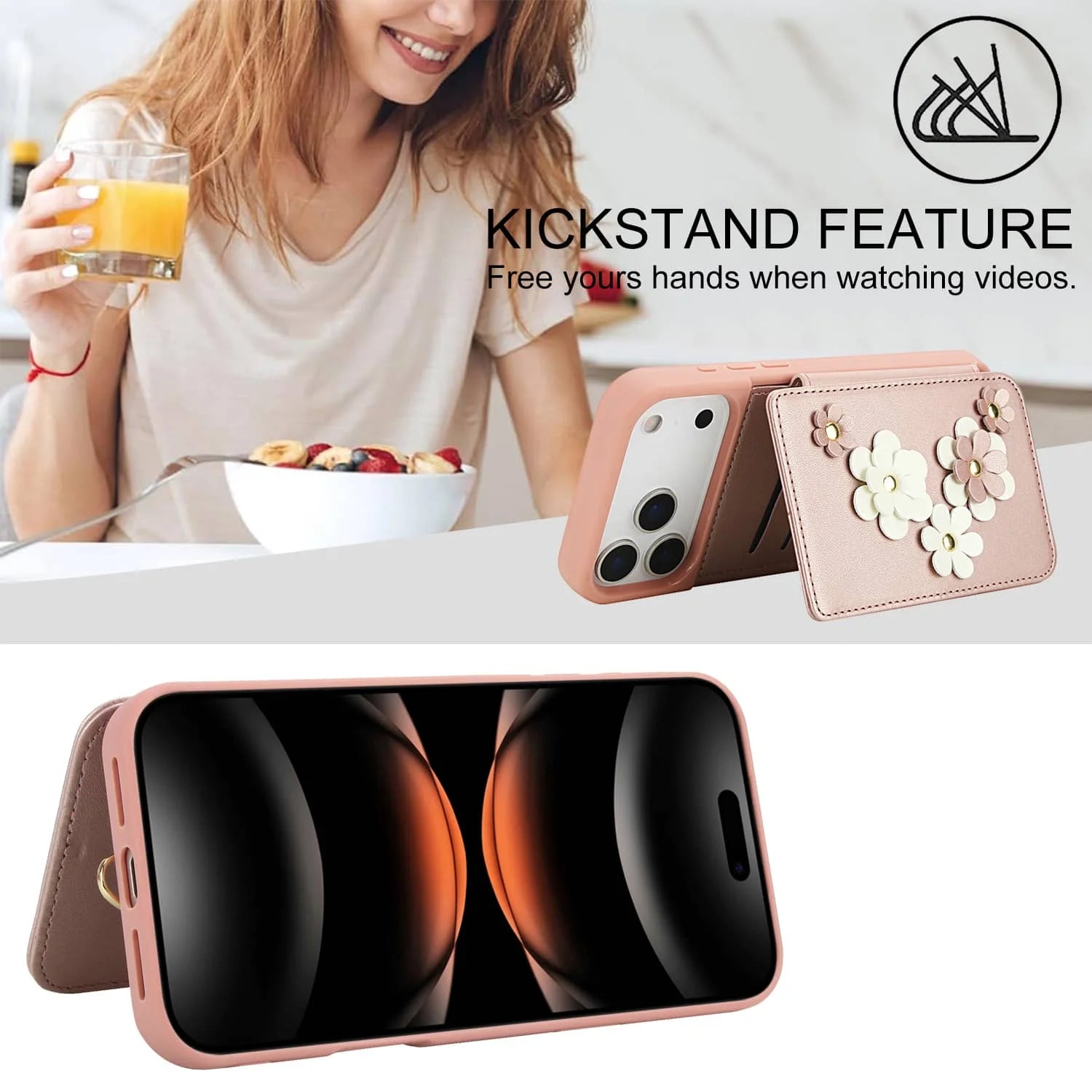 PureGuardCases Floral Crossbody Wallet iPhone Case – Magnetic Kickstand Card Holder Cover