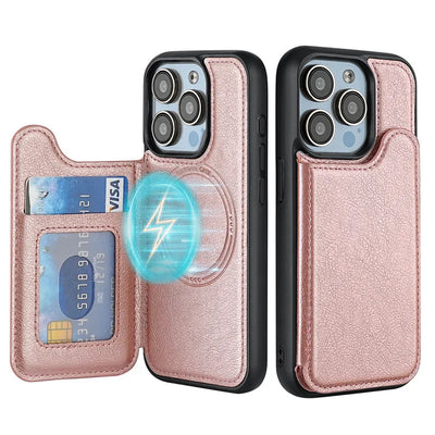 PureGuardCases Magnetic Flip Leather Wallet iPhone Case – MagSafe Protective Cover