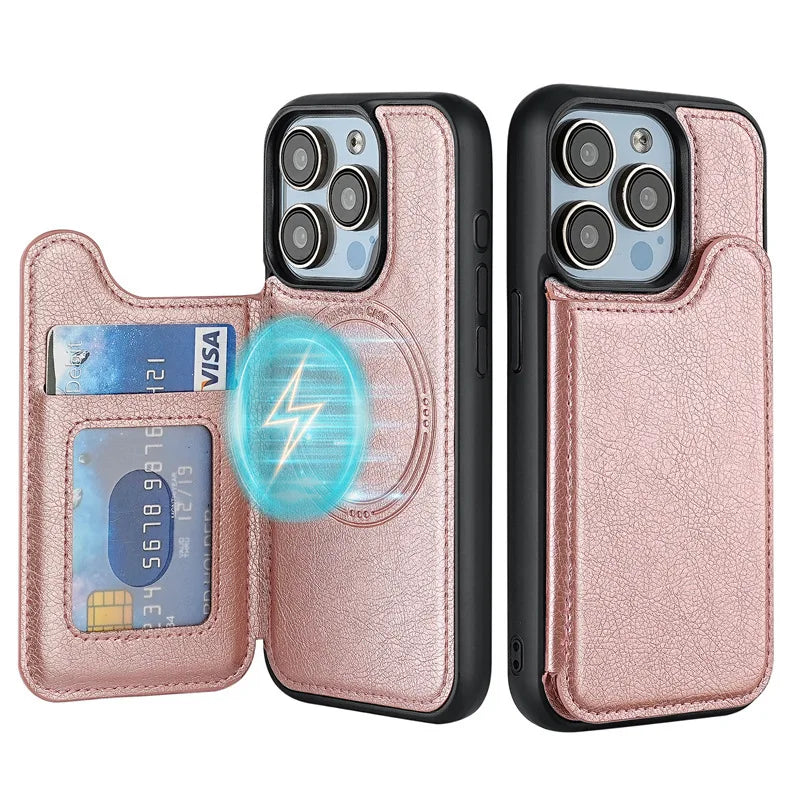 PureGuardCases Magnetic Flip Leather Wallet iPhone Case – MagSafe Protective Cover