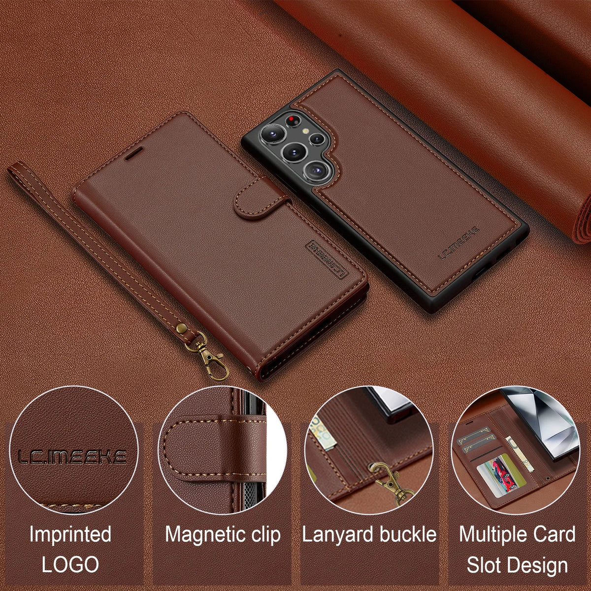 Magnetic Flip Leather Wallet Case with Stand for Samsung Galaxy S & A - image 4