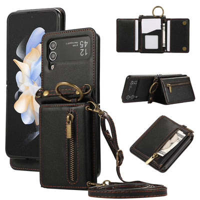 PureGuardCases Crossbody Soft Leather Wallet Case for Samsung Galaxy Z Flip