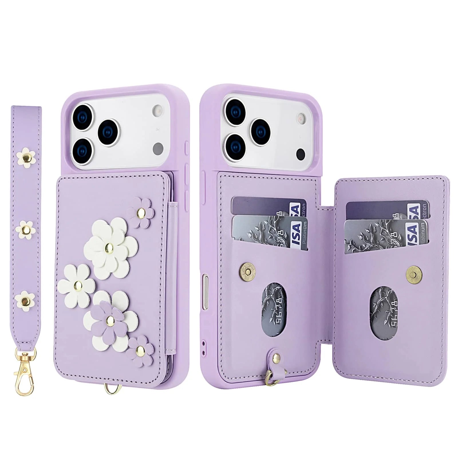 PureGuardCases Floral Crossbody Wallet iPhone Case – Magnetic Kickstand Card Holder Cover