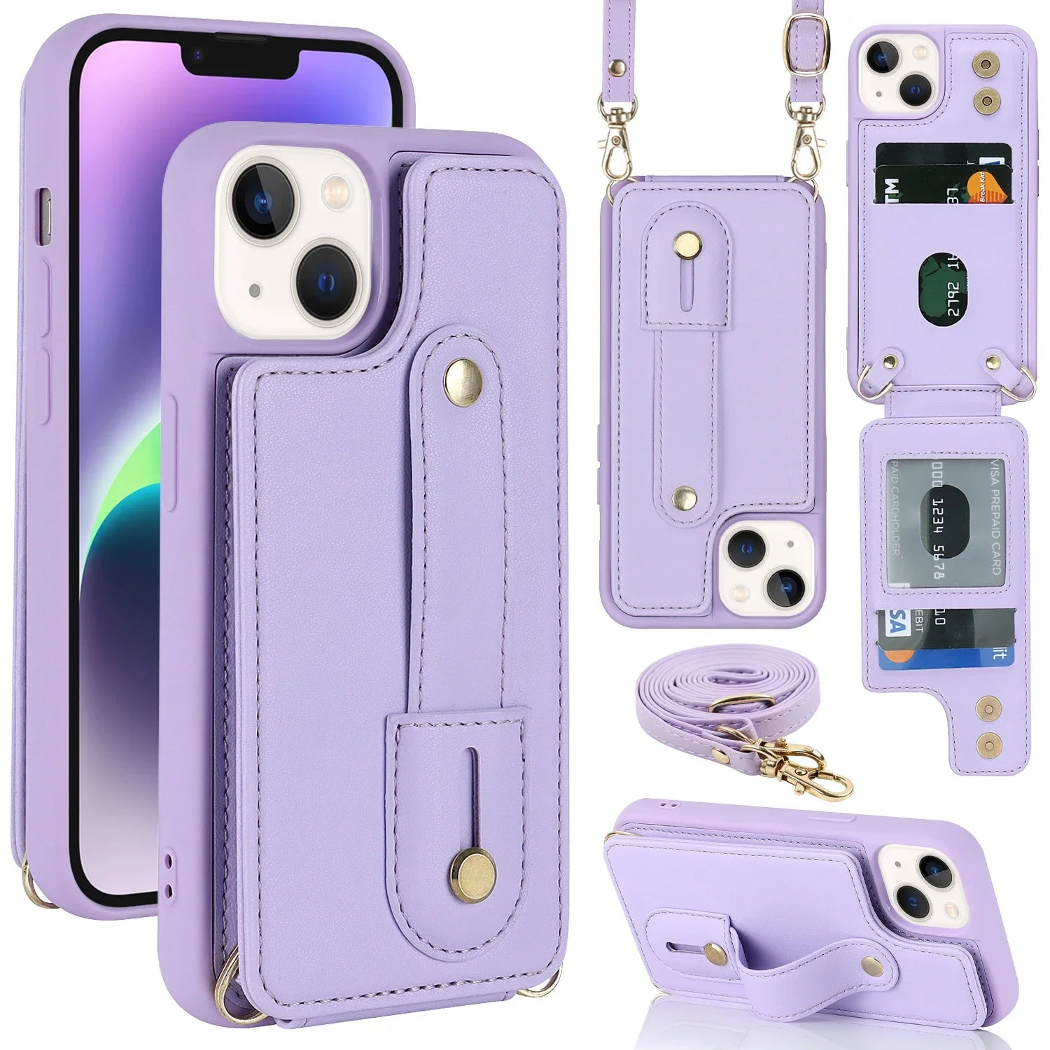 PureGuardCases Crossbody Wallet Leather iPhone Case – Wrist Strap Card Holder Cover