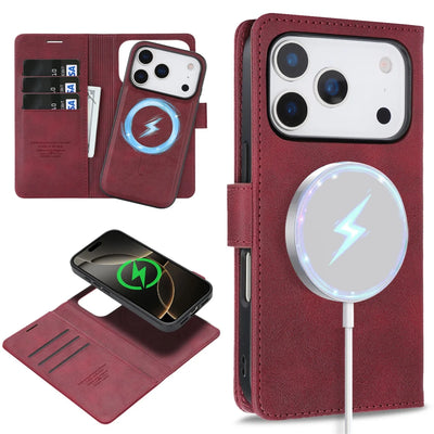 PureGuardCases 2-in-1 Magnetic Leather Wallet iPhone Case – MagSafe Card Holder Cover