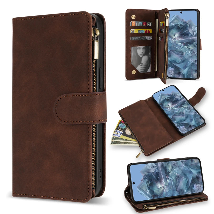PureGuardCases Zipper Leather Wallet Case for Google Pixel